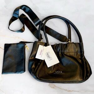 Trina Turk Black Scrunchie Faux Leather Shoulder Bag or Crossbody with Strap